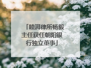 睦湃律所杨毅主任获任朝阳银行独立董事